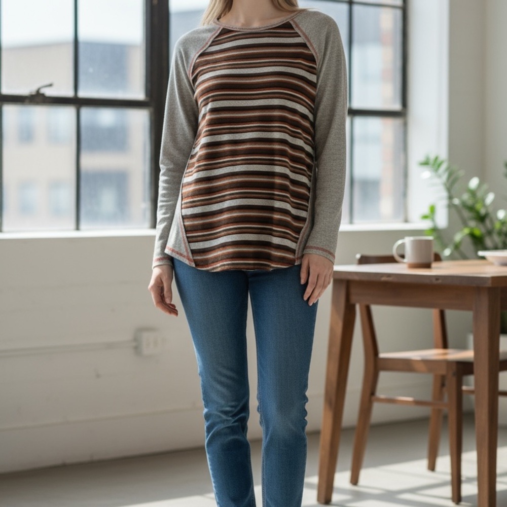 Hem & Thread Multicolor Striped Long Sleeve Top